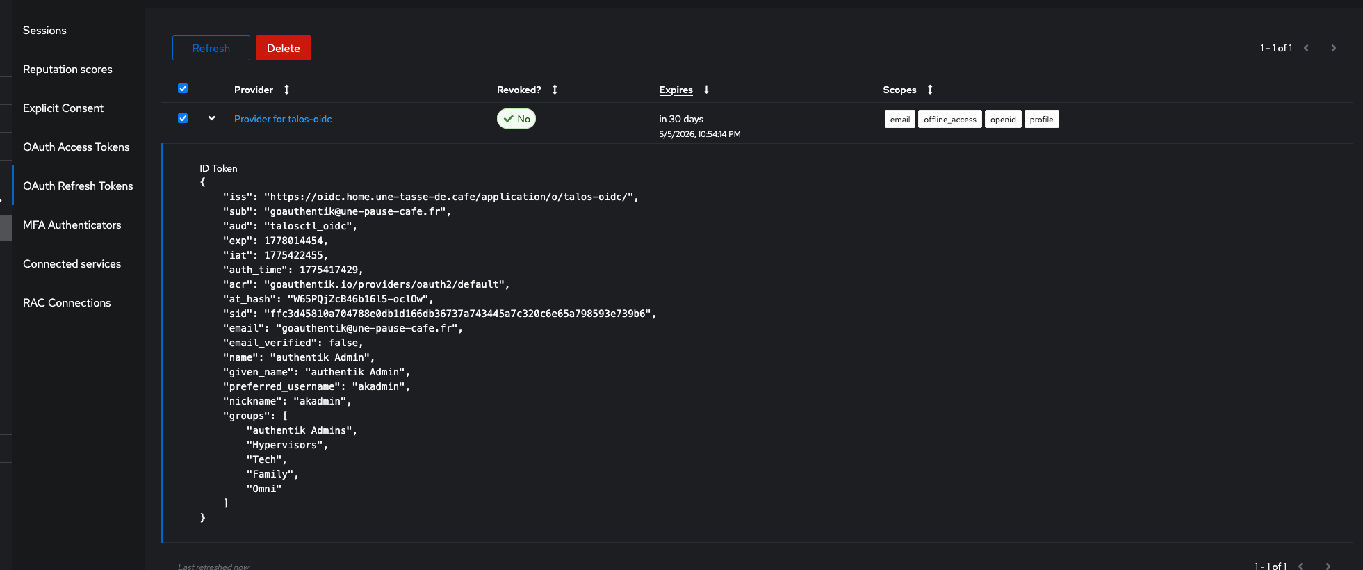 Revoking a token in Authentik